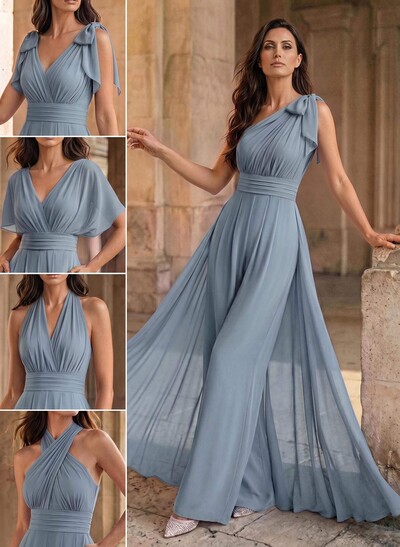 Jumpsuit/Pantsuit Sleeveless Floor-Length Chiffon Mother Of The Bride Dresses With Bow(s)/Overskirt Dress
