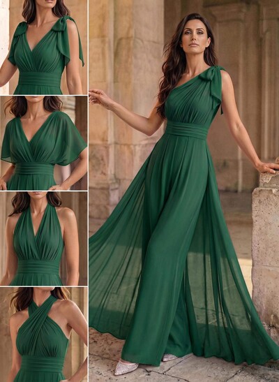 Jumpsuit/Pantsuit Sleeveless Floor-Length Chiffon Mother Of The Bride Dresses With Bow(s)/Overskirt Dress