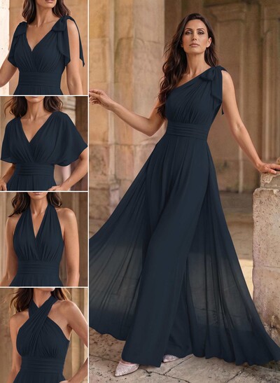Jumpsuit/Pantsuit Sleeveless Floor-Length Chiffon Mother Of The Bride Dresses With Bow(s)/Overskirt Dress