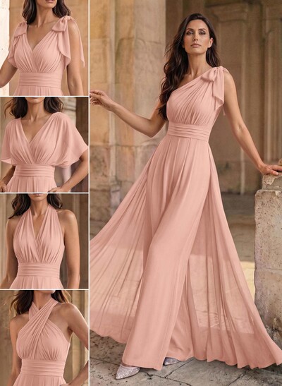 Jumpsuit/Pantsuit Sleeveless Floor-Length Chiffon Mother Of The Bride Dresses With Bow(s)/Overskirt Dress