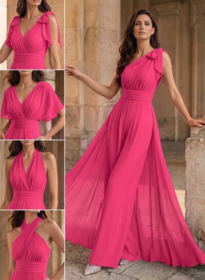 Jumpsuit/Pantsuit Sleeveless Floor-Length Chiffon Mother Of The Bride Dresses With Bow(s)/Overskirt Dress