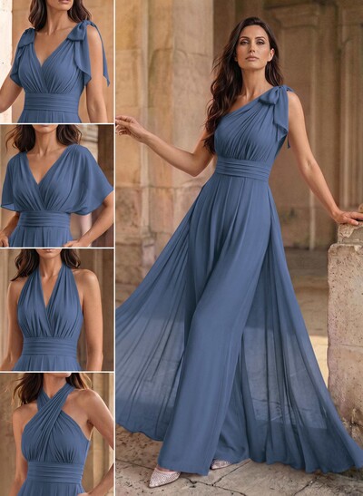 Jumpsuit/Pantsuit Sleeveless Floor-Length Chiffon Mother Of The Bride Dresses With Bow(s)/Overskirt Dress