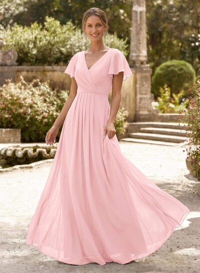 A-Line V-Neck Short Sleeves Floor-Length Chiffon Mother Of The Bride Dresses With High Split