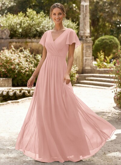 A-Line V-Neck Short Sleeves Floor-Length Chiffon Mother Of The Bride Dresses With High Split