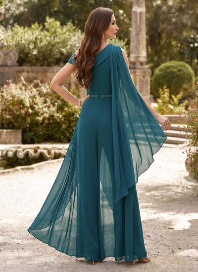 Jumpsuit/Pantsuit Asymmetrical Sleeveless Ankle-Length Chiffon Mother Of The Bride Dresses With Sash