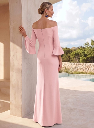 Sheath/Column Off-The-Shoulder 3/4 Sleeves Floor-Length Elastic Satin Mother Of The Bride Dresses With Flower(s)
