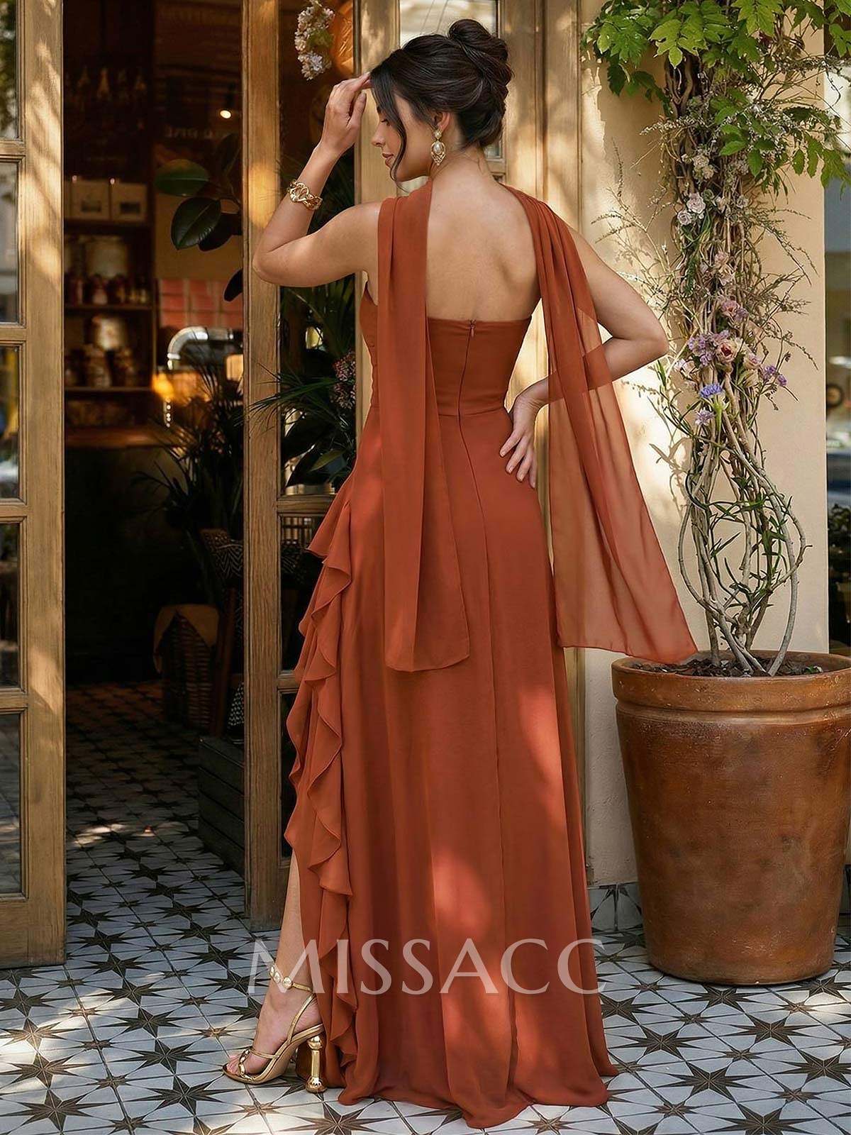 Sheath/Column Strapless Floor-Length Chiffon Mother Of The Bride Dresses With Ruffle/High Split