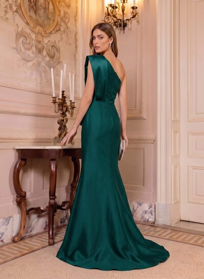 Trumpet/Mermaid One-Shoulder Sleeveless Sweep Train Satin Mother Of The Bride Dresses With Bow(s)/Rhinestone