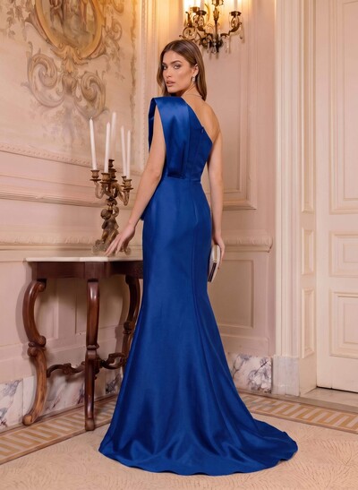 Trumpet/Mermaid One-Shoulder Sleeveless Sweep Train Satin Mother Of The Bride Dresses With Bow(s)/Rhinestone