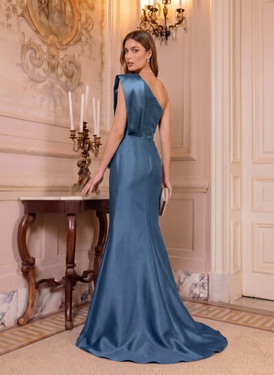 Trumpet/Mermaid One-Shoulder Sleeveless Sweep Train Satin Mother Of The Bride Dresses With Bow(s)/Rhinestone