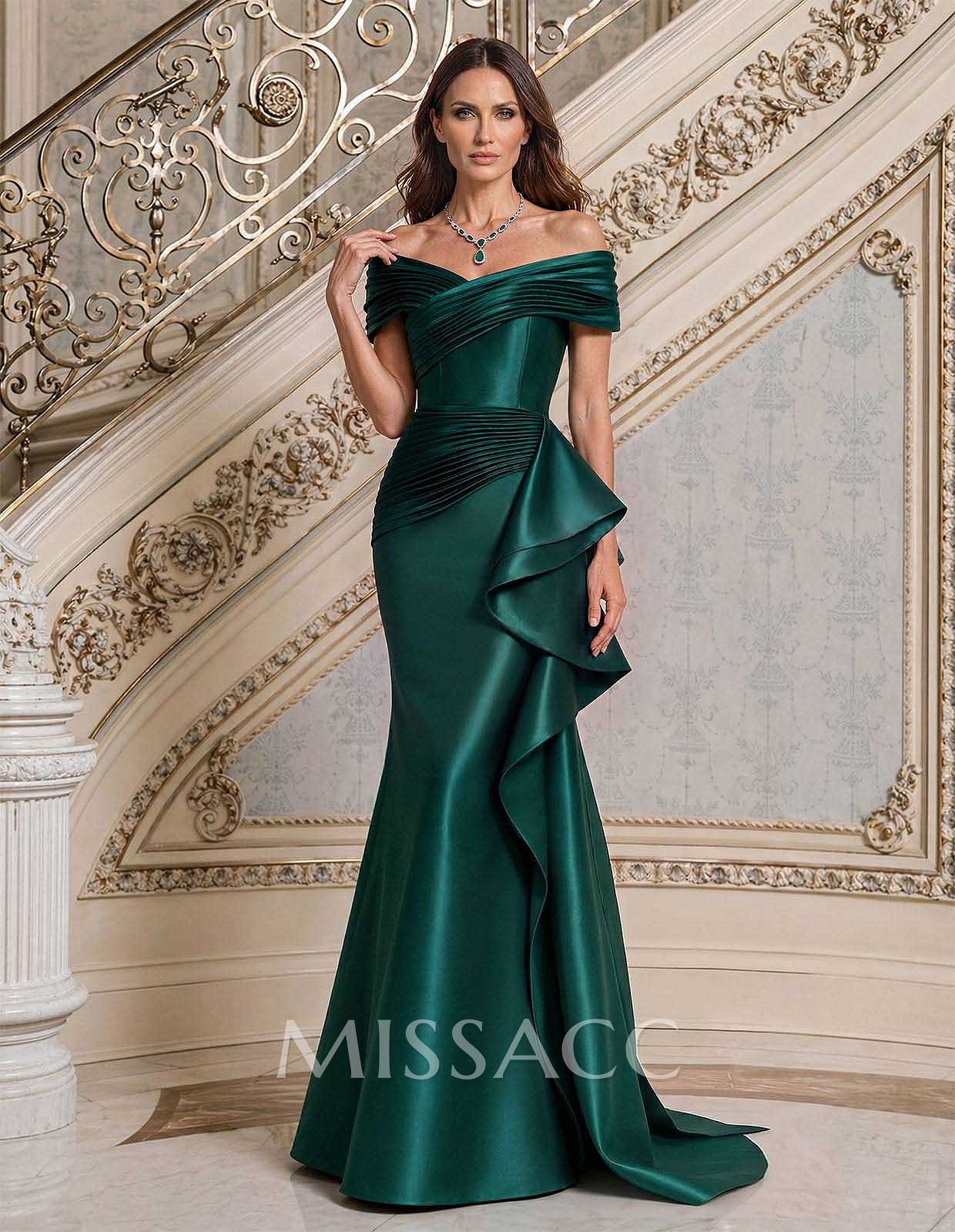 Trumpet/Mermaid Off-The-Shoulder Sweep Train Satin Mother Of The Bride Dresses With Ruffle/Pleated/Sweeping Side Drape Trumpet/Mermaid Off-The-Shoulder Sweep Train Satin Mother Of The Bride Dresses With Ruffle/Pleated/Sweeping Side Drape