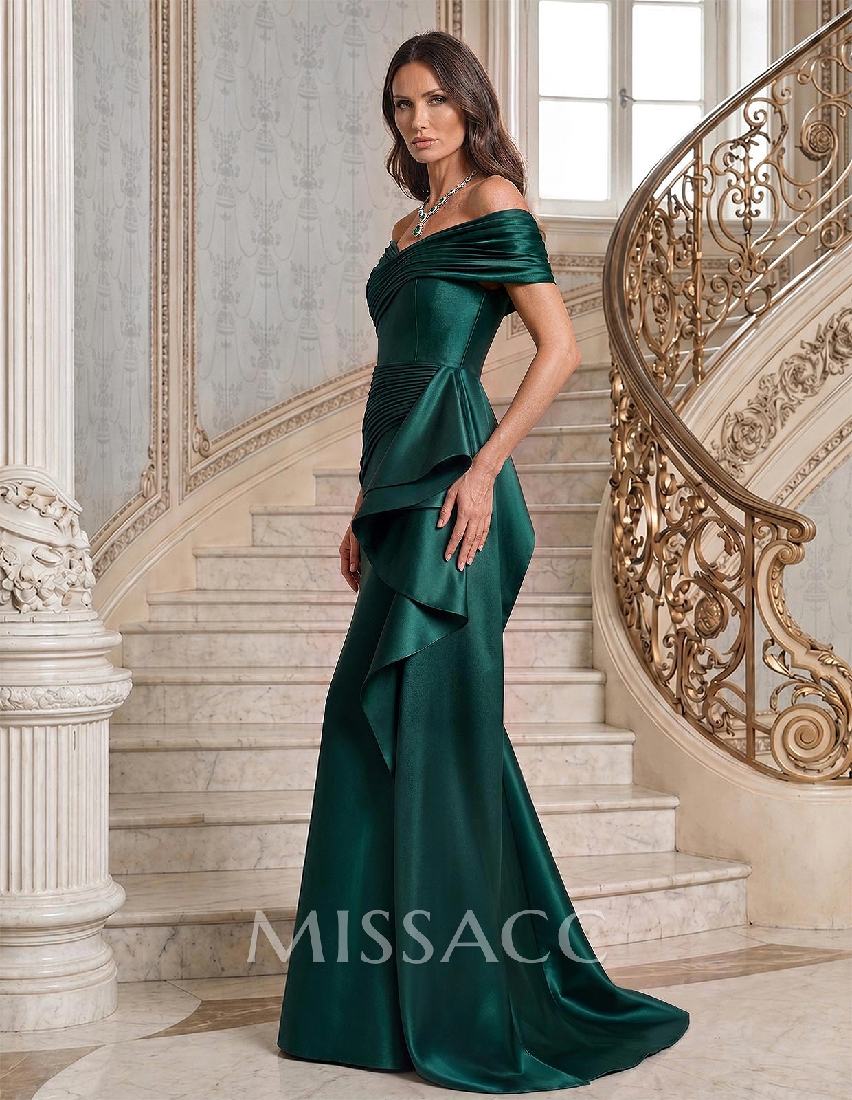 Trumpet/Mermaid Off-The-Shoulder Sweep Train Satin Mother Of The Bride Dresses With Ruffle/Pleated/Sweeping Side Drape Trumpet/Mermaid Off-The-Shoulder Sweep Train Satin Mother Of The Bride Dresses With Ruffle/Pleated/Sweeping Side Drape
