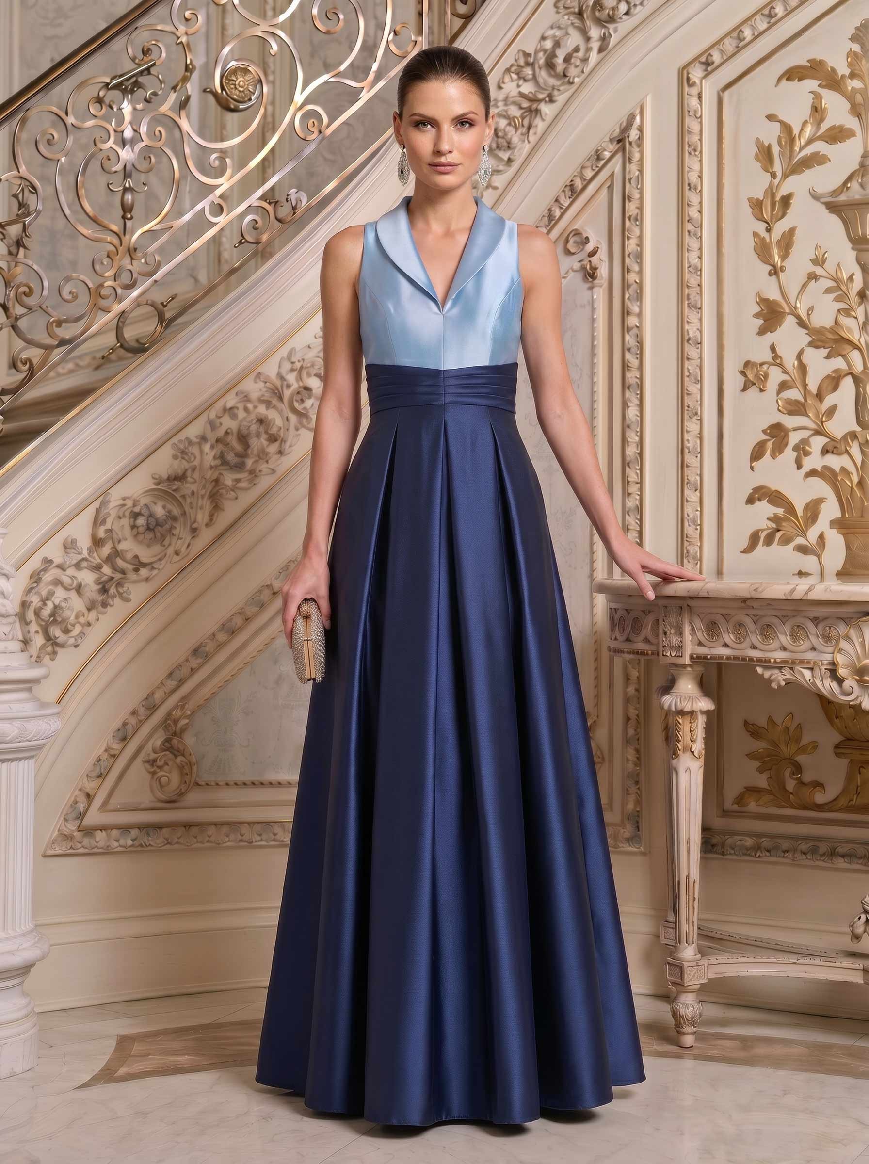 A-Line High Neck Sleeveless Floor-Length Satin Mother Of The Bride Dresses