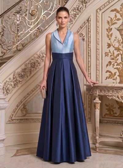 A-Line High Neck Sleeveless Floor-Length Satin Mother Of The Bride Dresses