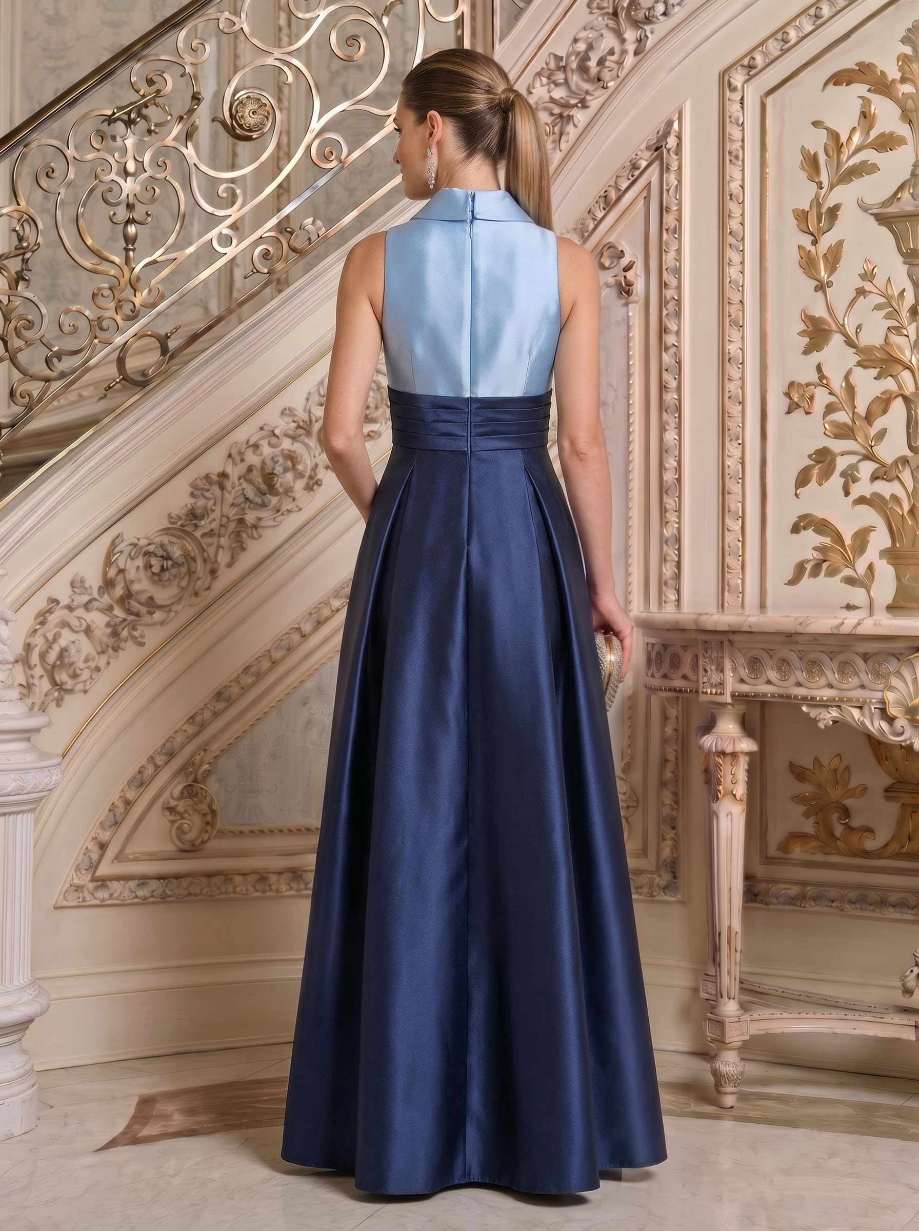 A-Line High Neck Sleeveless Floor-Length Satin Mother Of The Bride Dresses