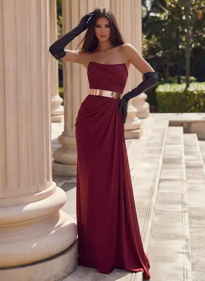 Elegant Trumpet/Mermaid Strapless Sleeveless Sweep Train Stretch Chiffon Prom Dresses