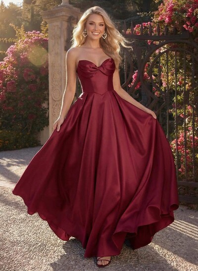 Elegant A-Line Sweetheart Sleeveless Floor-Length Satin(Non-Stretch) Prom Dresses