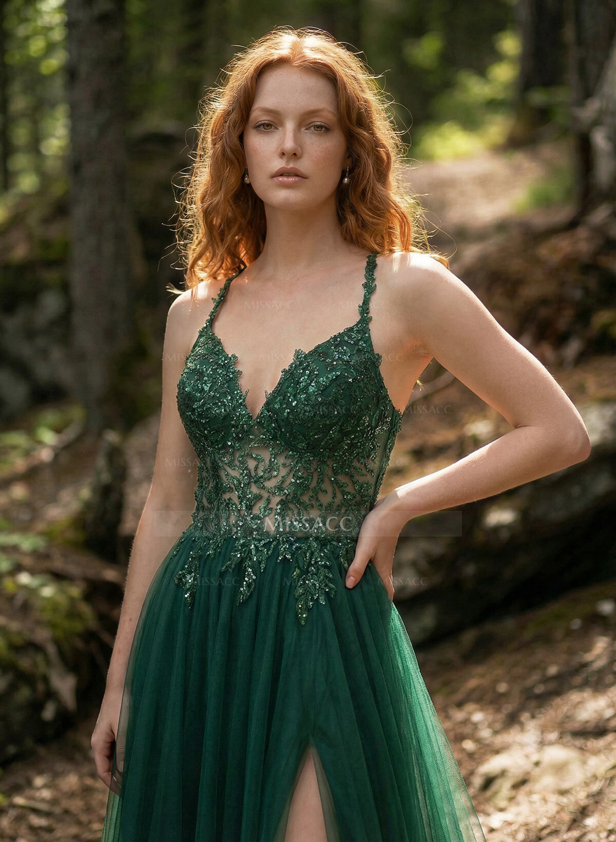 A-Line Sweetheart Sweep Train Tulle Prom Dresses With Appliques Lace/Back Hole/High Split