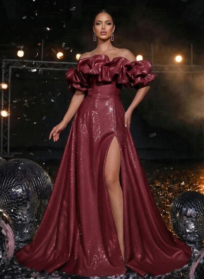 A-Line Off-The-Shoulder Sleeveless High Split Sweep Train Liquid Satin Prom Dress With Pockets