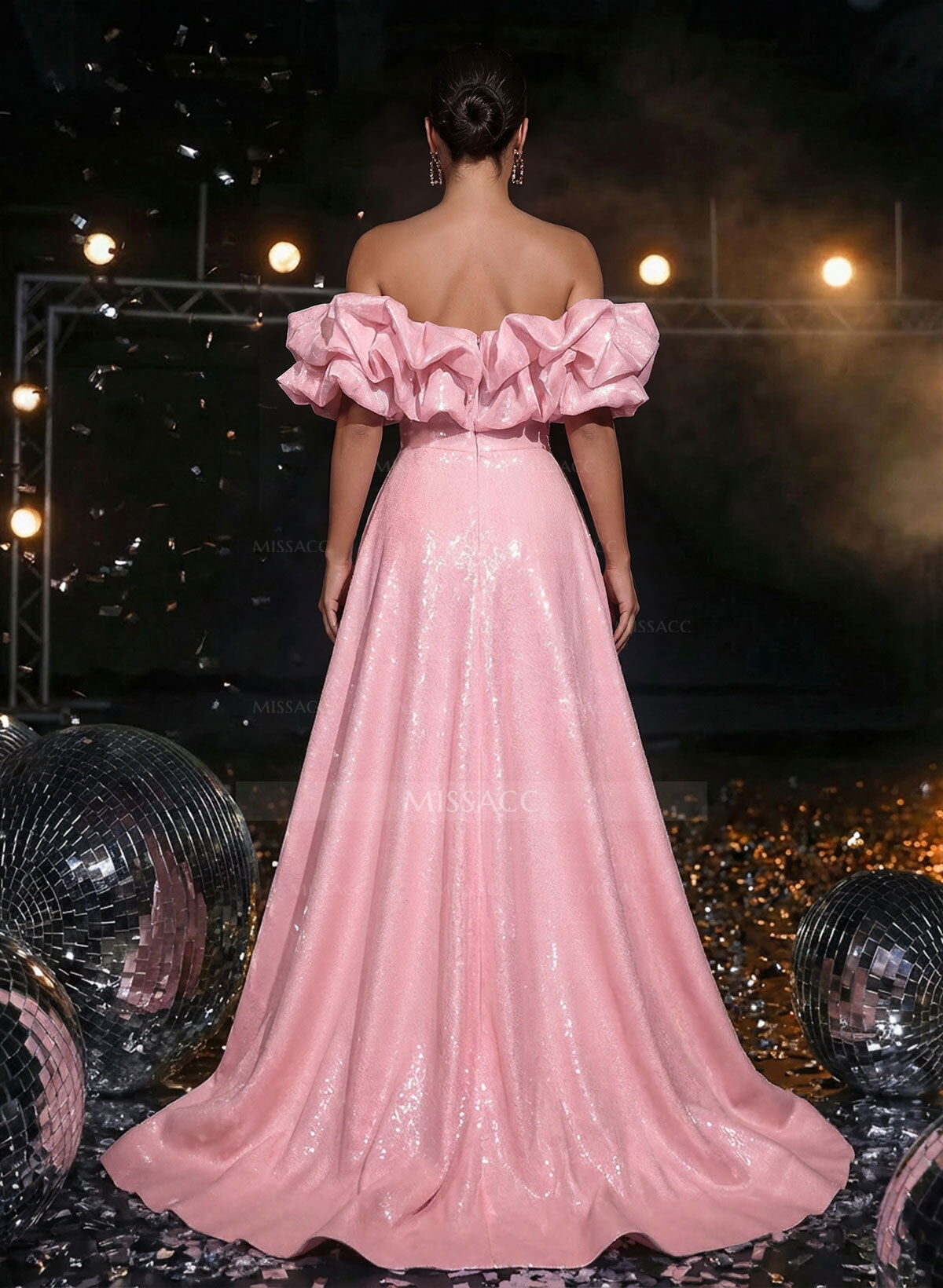 A-Line Off-The-Shoulder Sleeveless High Split Sweep Train Liquid Satin Prom Dress With Pockets