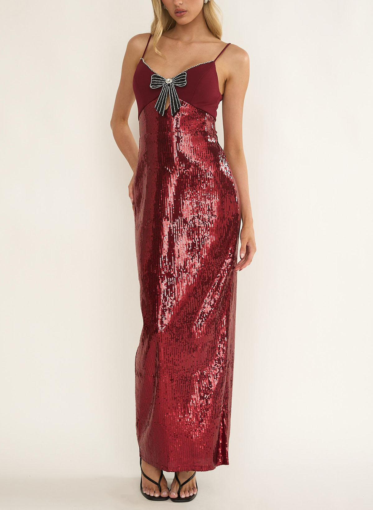 Sheath/Column Sweetheart Floor-Length Chiffon/Sequined Evening Dresses With Bow(s)/Sequins/Back Slit
