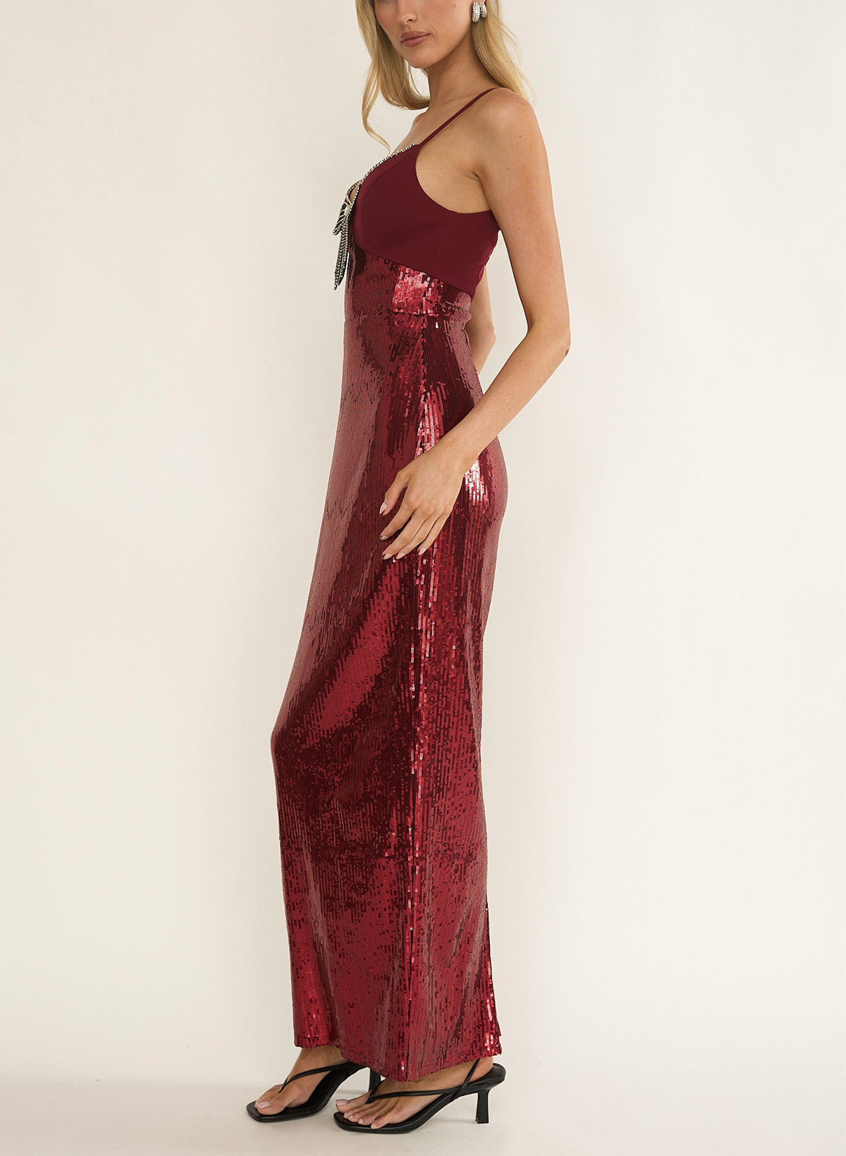 Sheath/Column Sweetheart Floor-Length Chiffon/Sequined Evening Dresses With Bow(s)/Sequins/Back Slit