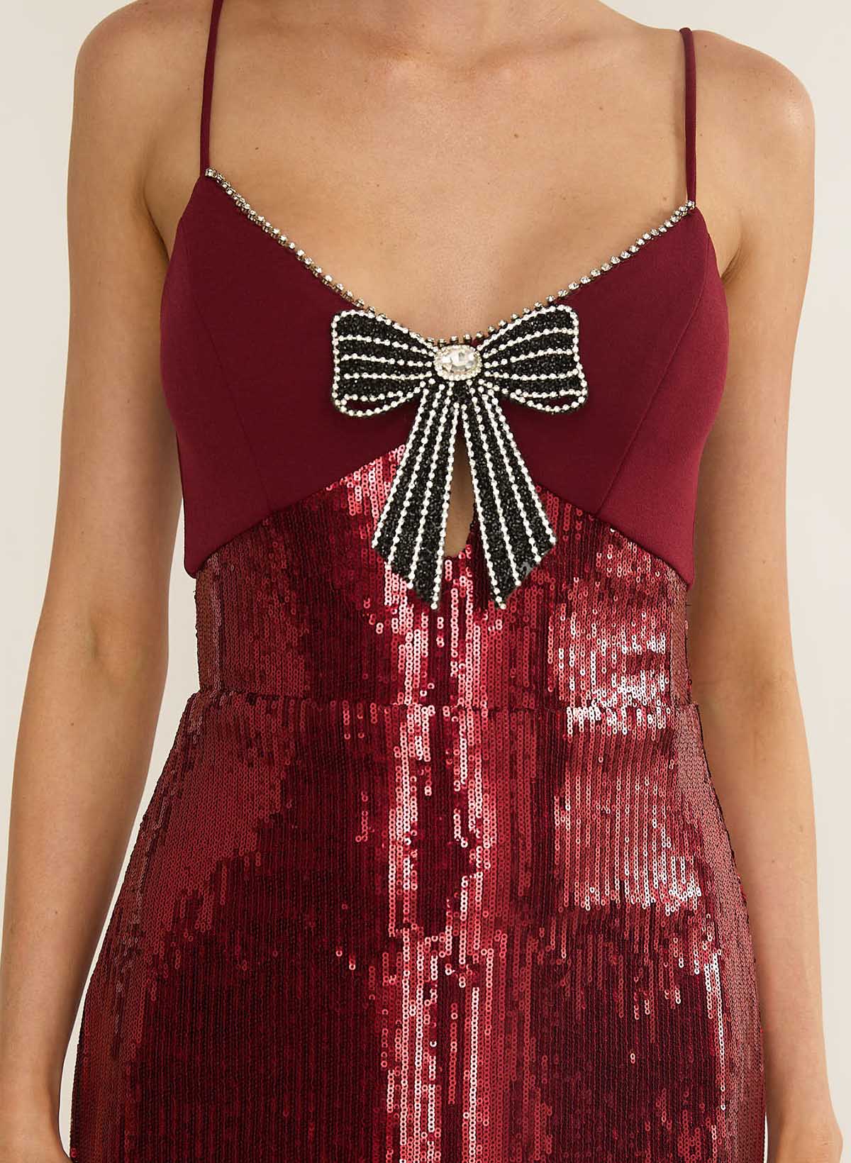 Sheath/Column Sweetheart Floor-Length Chiffon/Sequined Evening Dresses With Bow(s)/Sequins/Back Slit