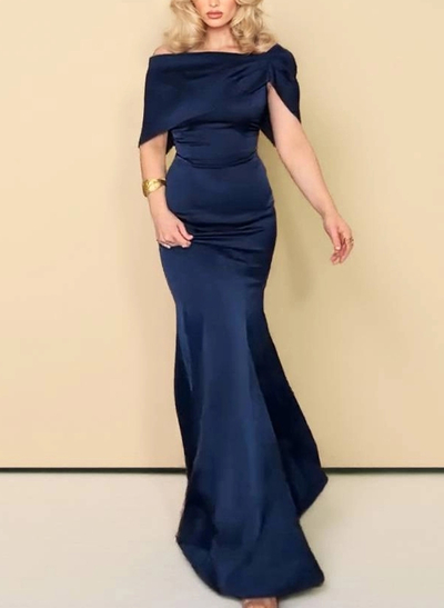 Trumpet/Mermaid Off-The-Shoulder Floor-Length Crepe Satin Prom Dresses