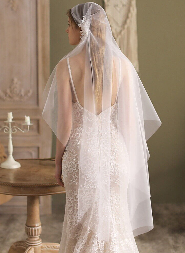Cut Edge Floral One-Tier Tulle Fingertip Bridal Veils