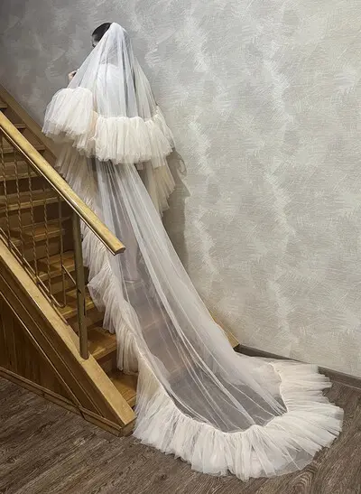 Ruffled Two-Tier Tulle Cathedral Wedding Veils
