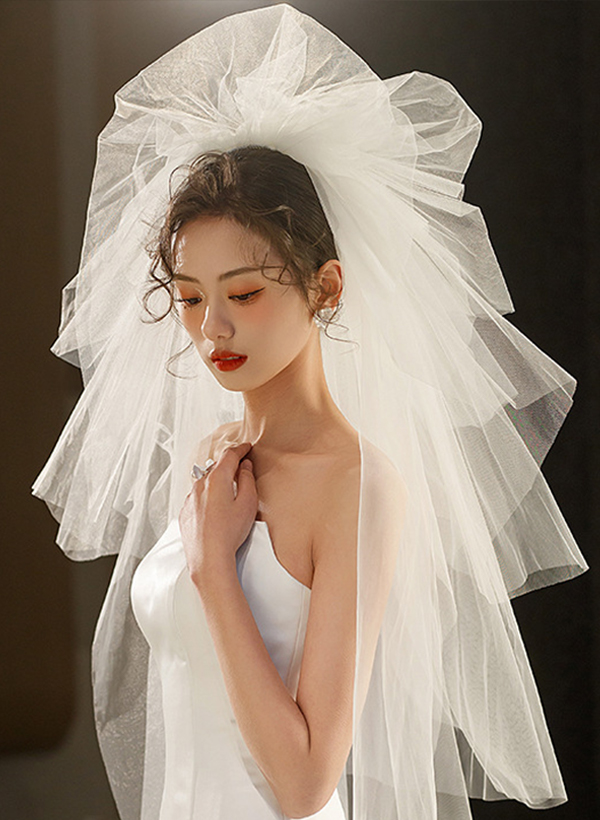 Cut Edge Simple Tulle Fingertip Bridal Veils