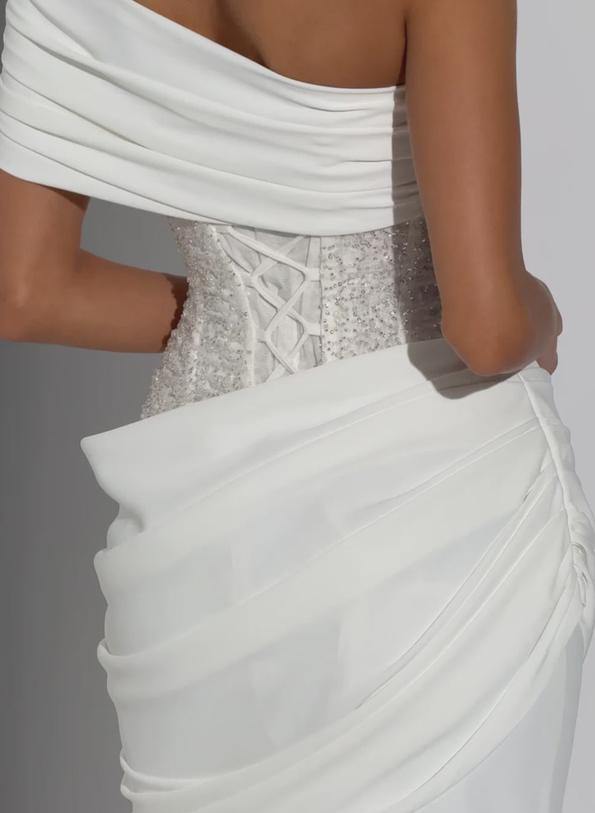 Trumpet/Mermaid One-Shoulder Sleeveless Sweep Train Elastic Satin With Beading Bride Wedding Dress