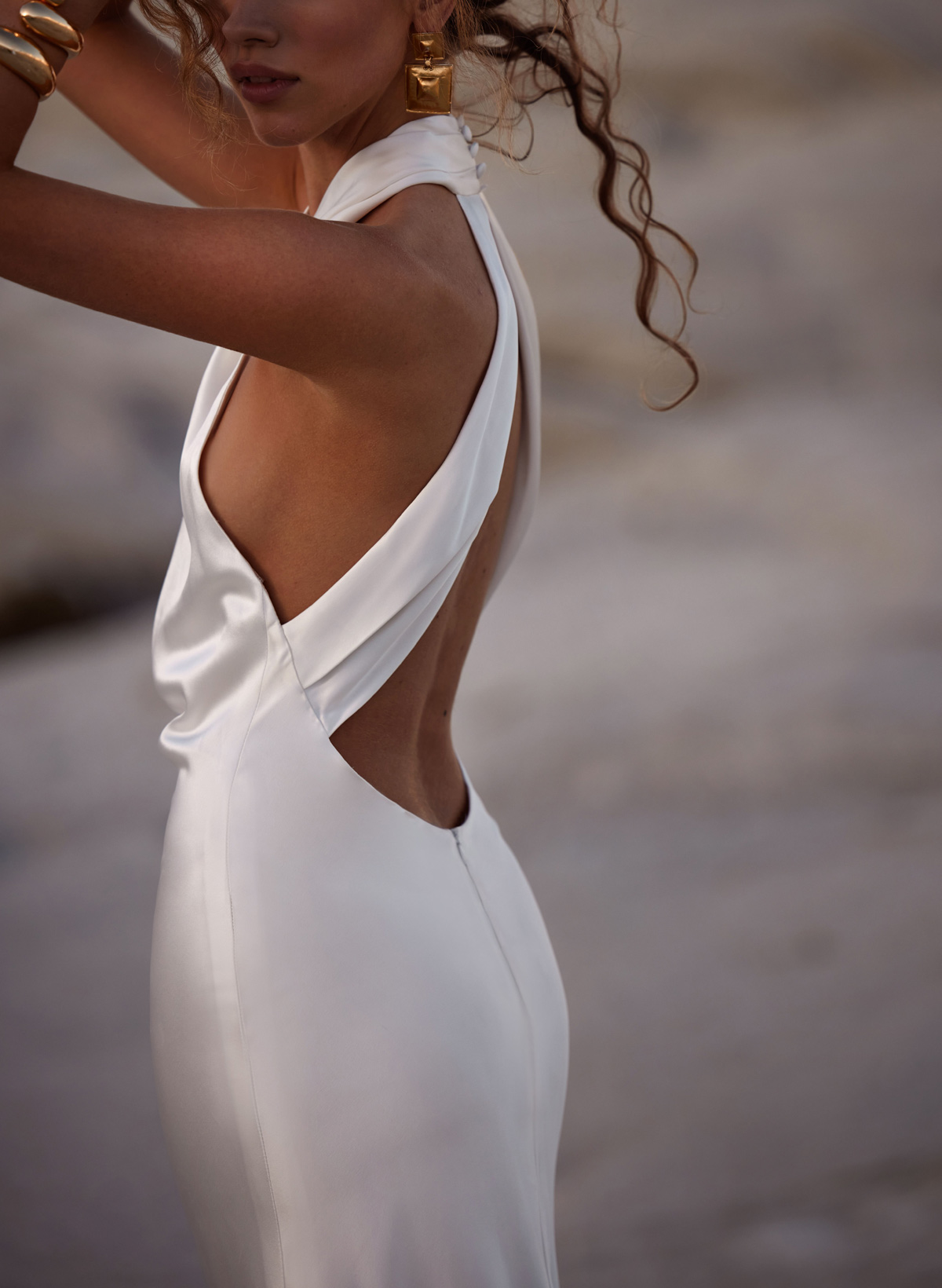 A-Line Halter Sleeveless Sweep Train Silk Like Satin Bride Wedding Dress