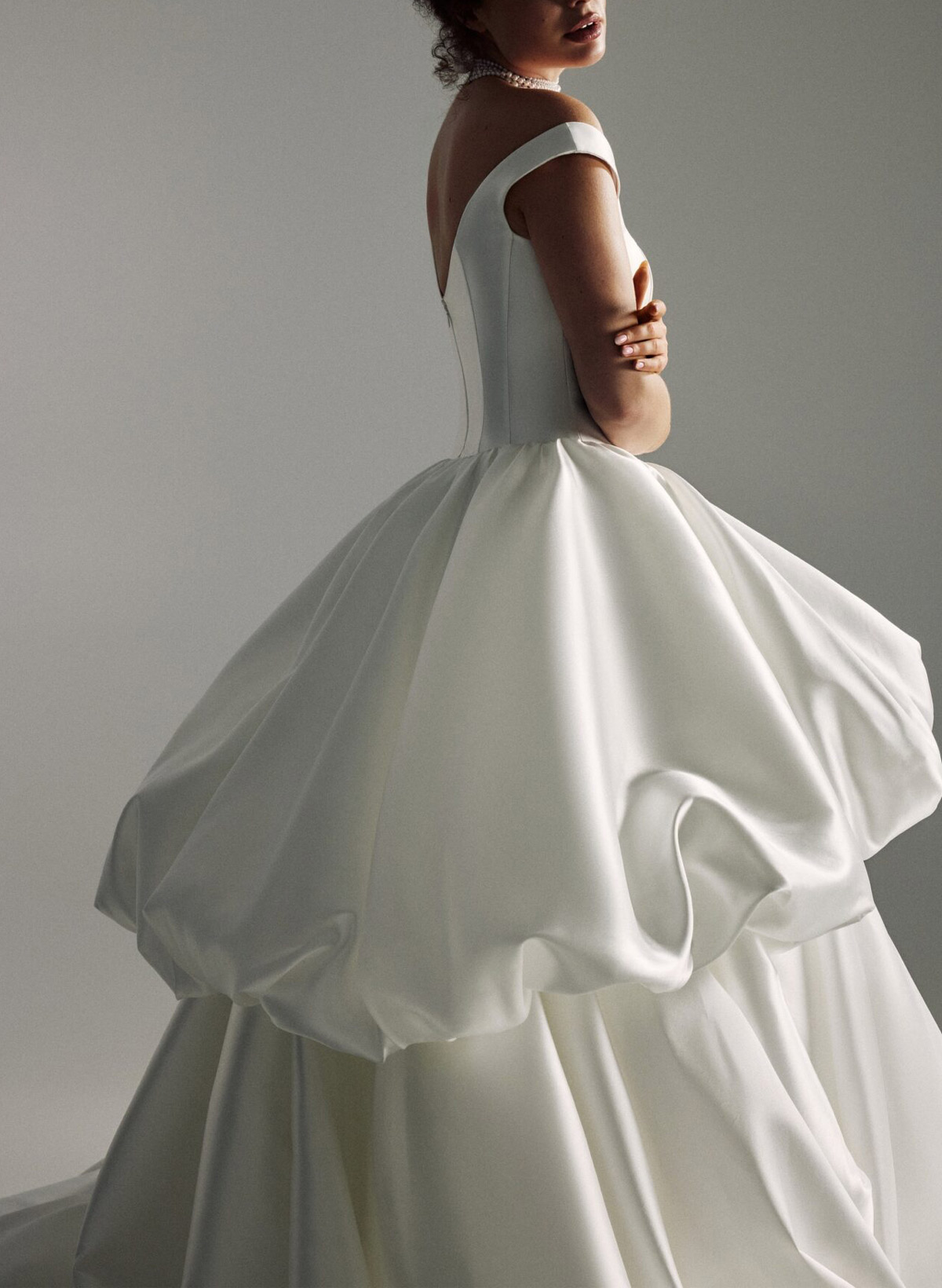 Ball-Gown Off-The-Shoulder Sleeveless Royal Matte Satin Bride Wedding Dress