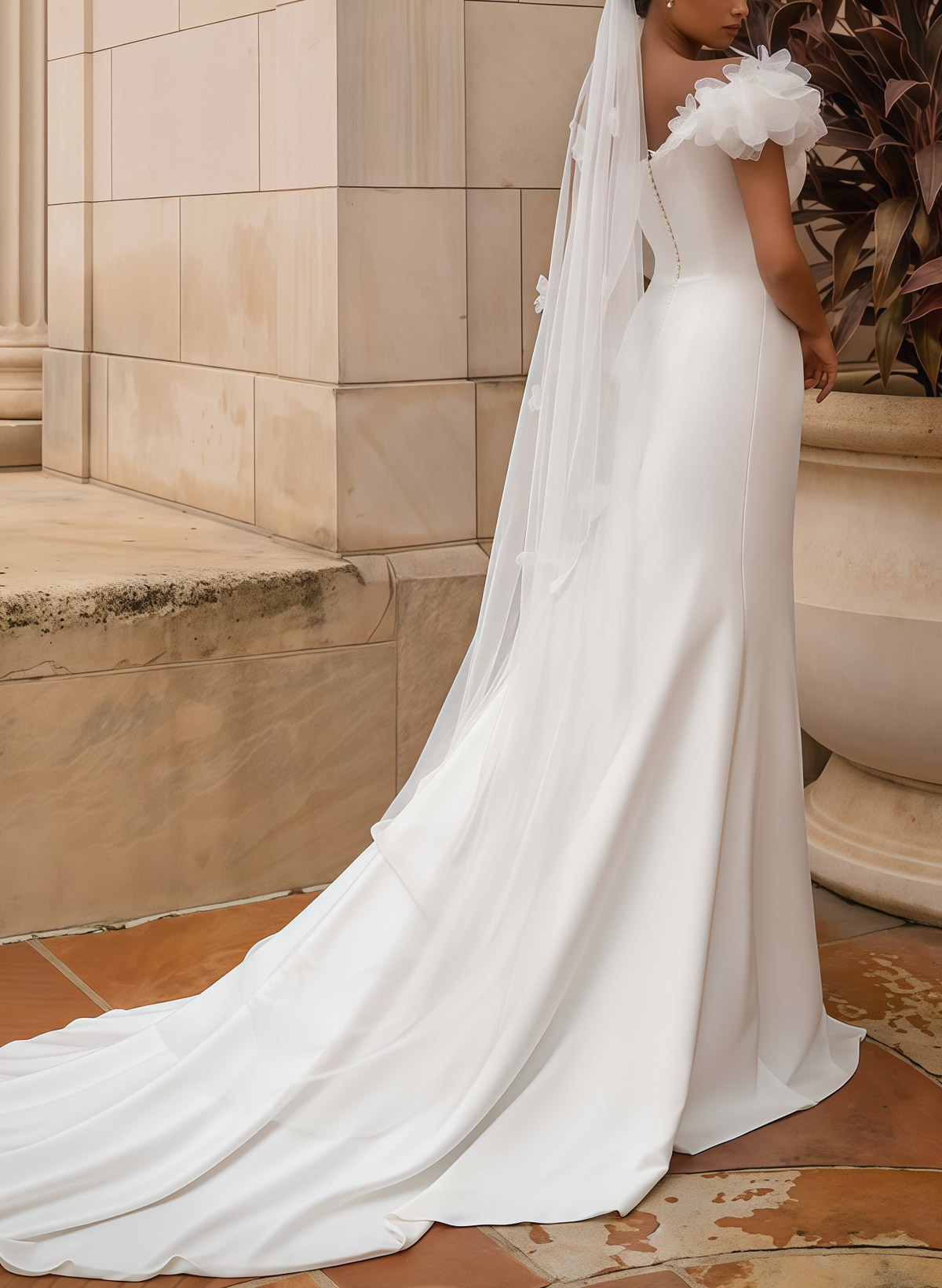 A-Line One-Shoulder Sleeveless Chapel Train Elastic Satin With High Split Bride Wedding Dress