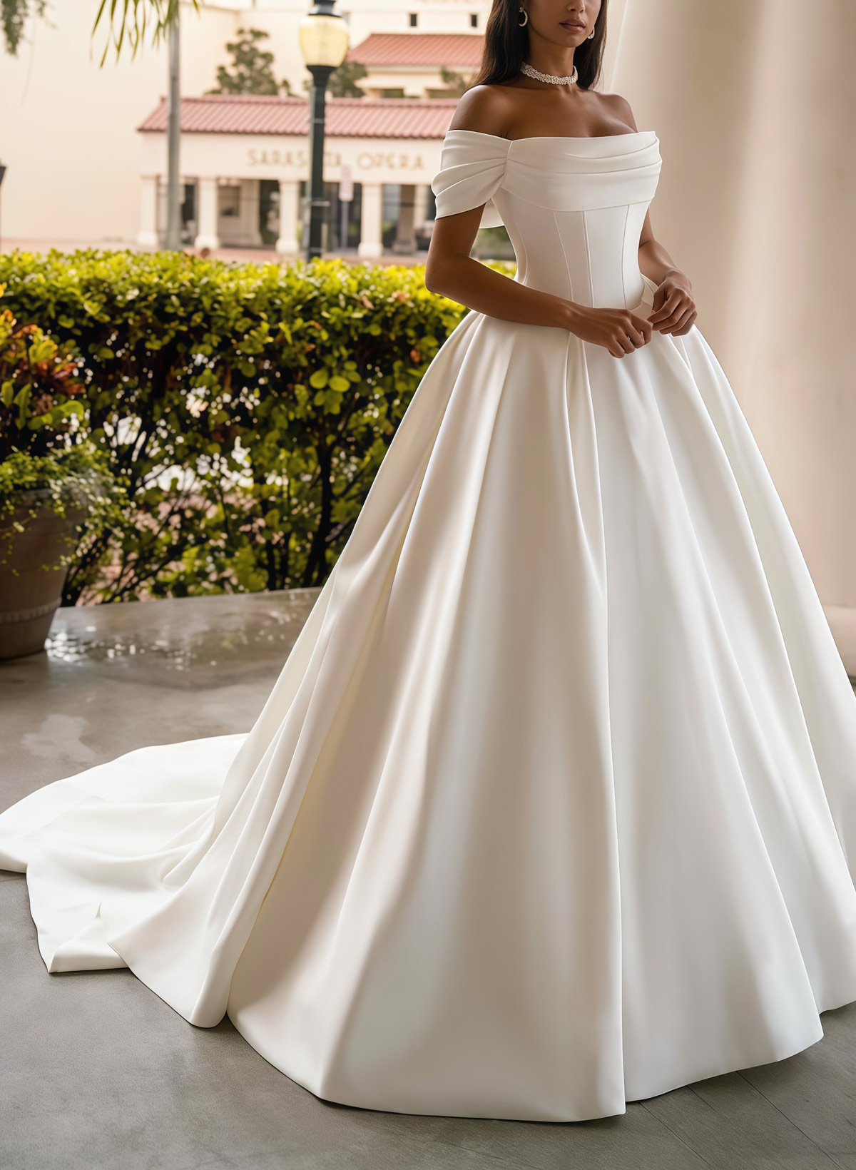 Ball-Gown Sweetheart Detachable Sleeves Chapel Train Twill Satin With Pockets Bride Wedding Dress