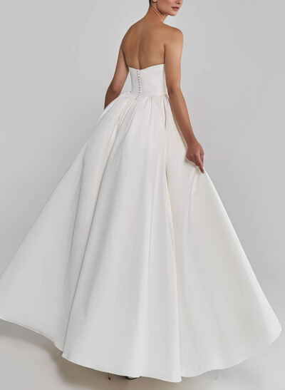 Ball-Gown Strapless Sleeveless Floor-Length Satin With Pockets Bride Wedding Dress