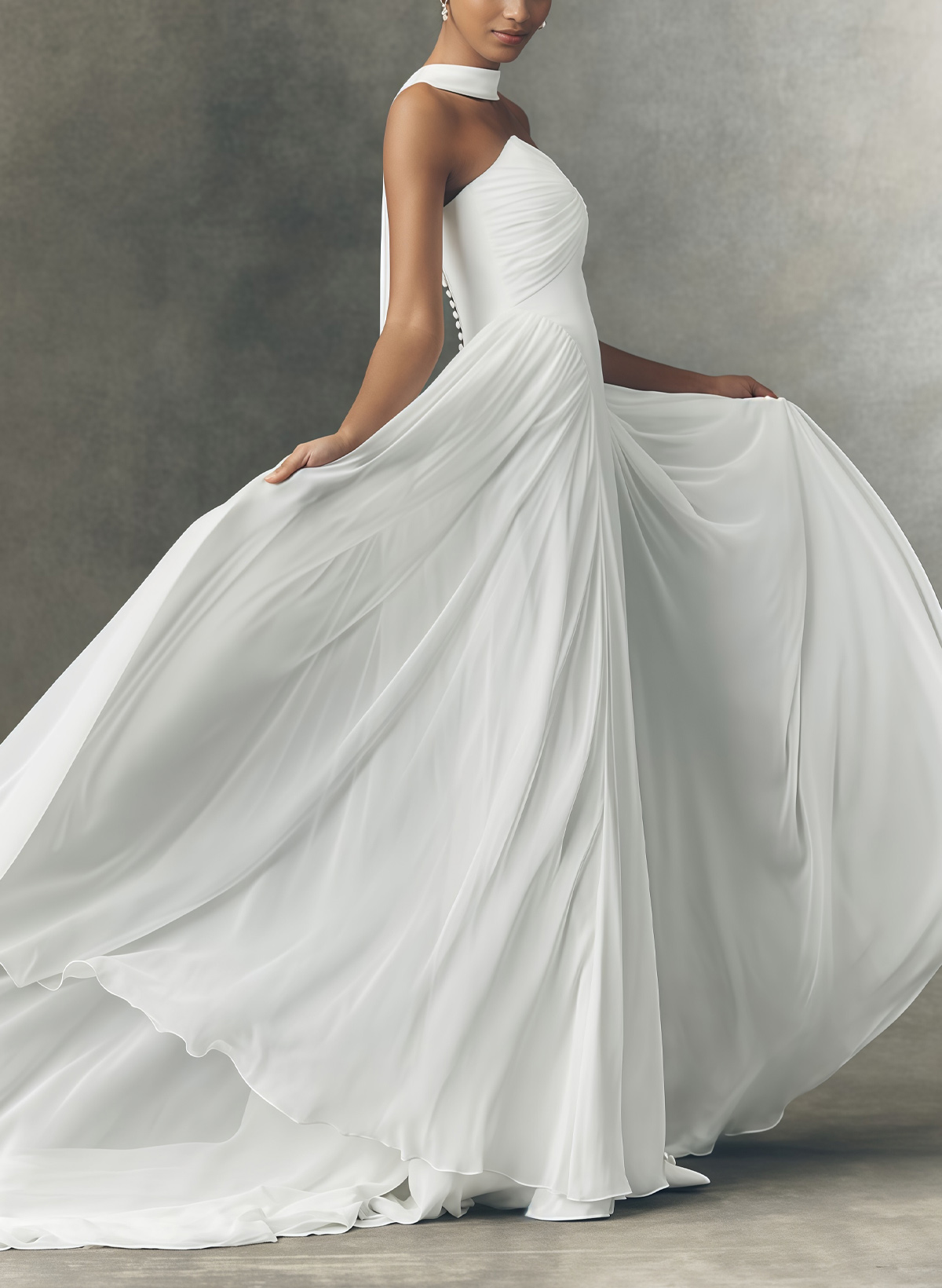 A-Line Sweetheart Sleeveless Sweep Train Chiffon With Pleated Bride Wedding Dress