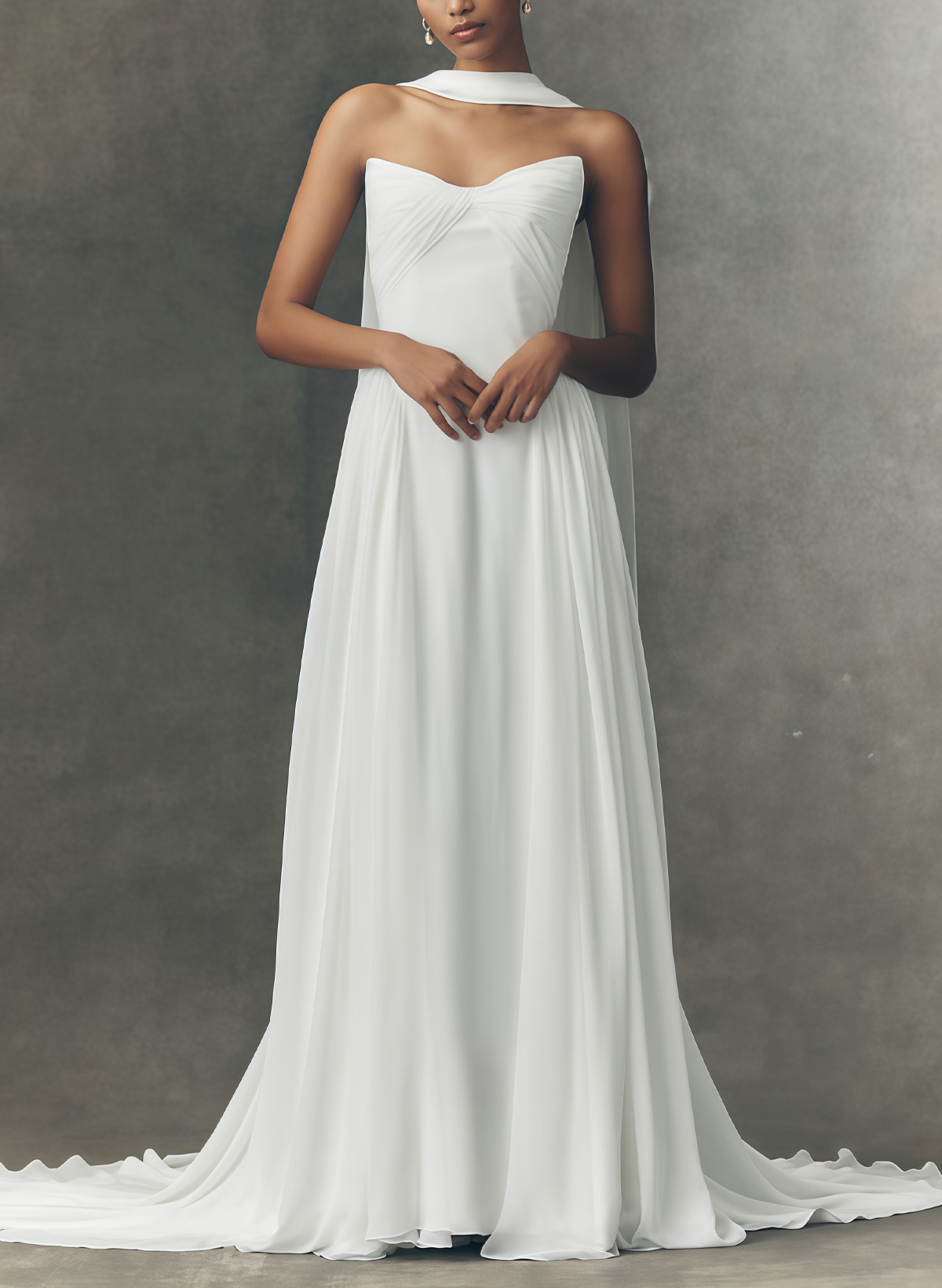A-Line Sweetheart Sleeveless Sweep Train Chiffon With Pleated Bride Wedding Dress