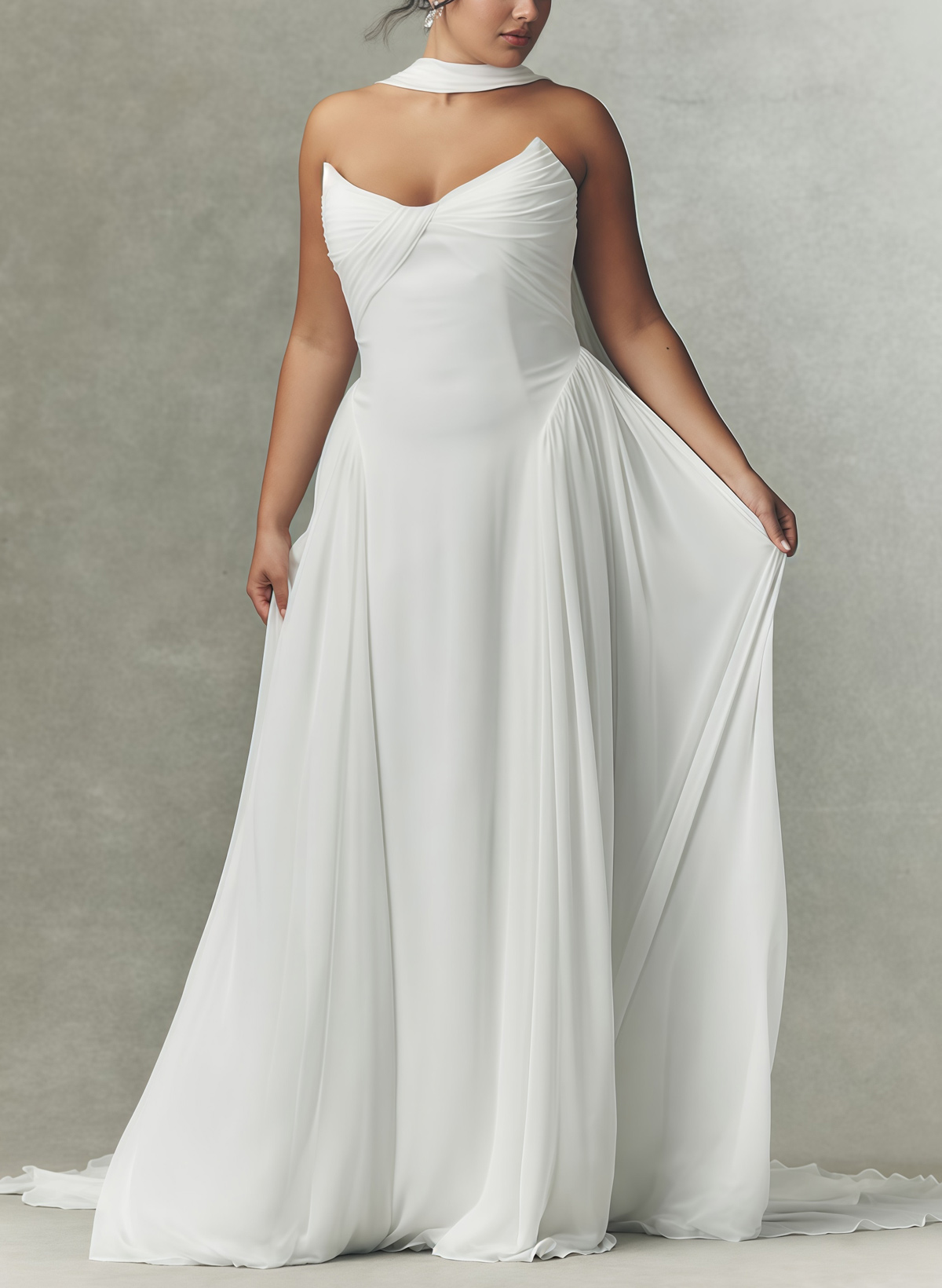 A-Line Sweetheart Sleeveless Sweep Train Chiffon With Pleated Bride Wedding Dress