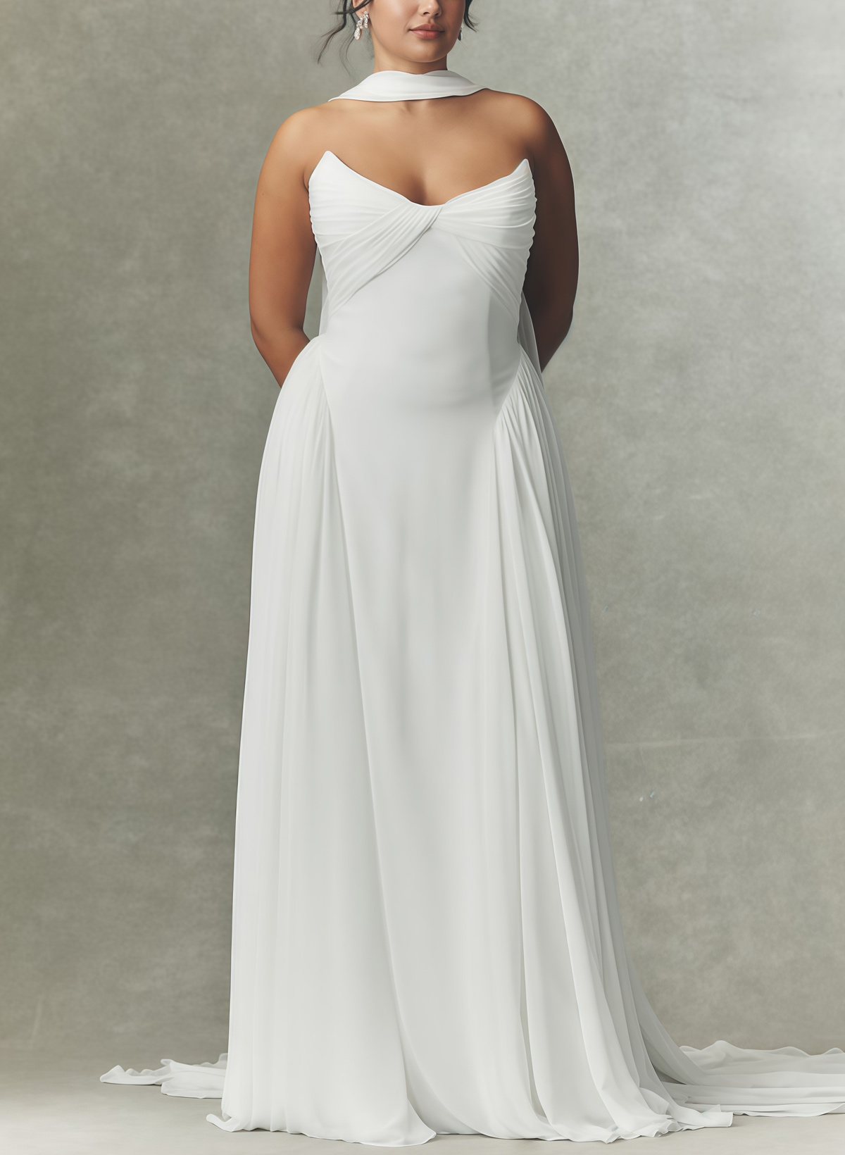A-Line Sweetheart Sleeveless Sweep Train Chiffon With Pleated Bride Wedding Dress