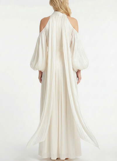 A-Line Halter Long Sleeves Floor-Length With Pleated Bride Wedding Dress