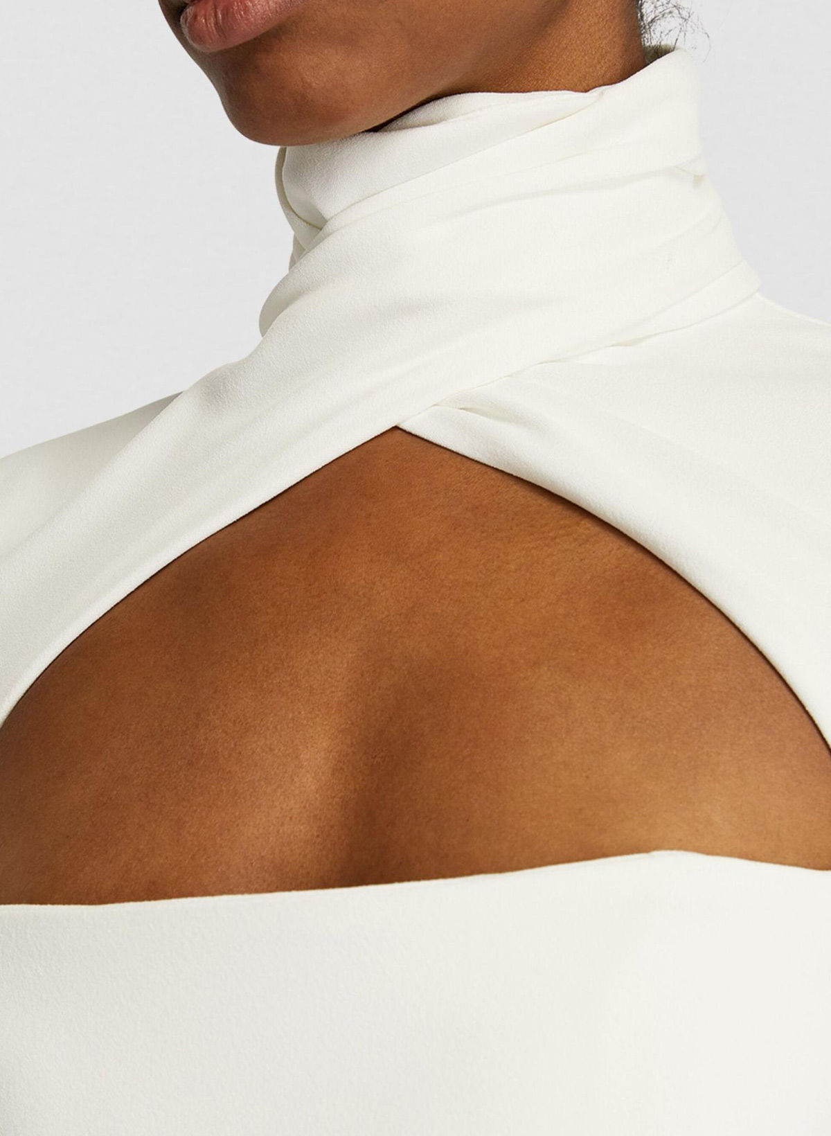 A-Line High Neck Long Sleeves Ankle-Length Crepe Satin Bride Wedding Dress