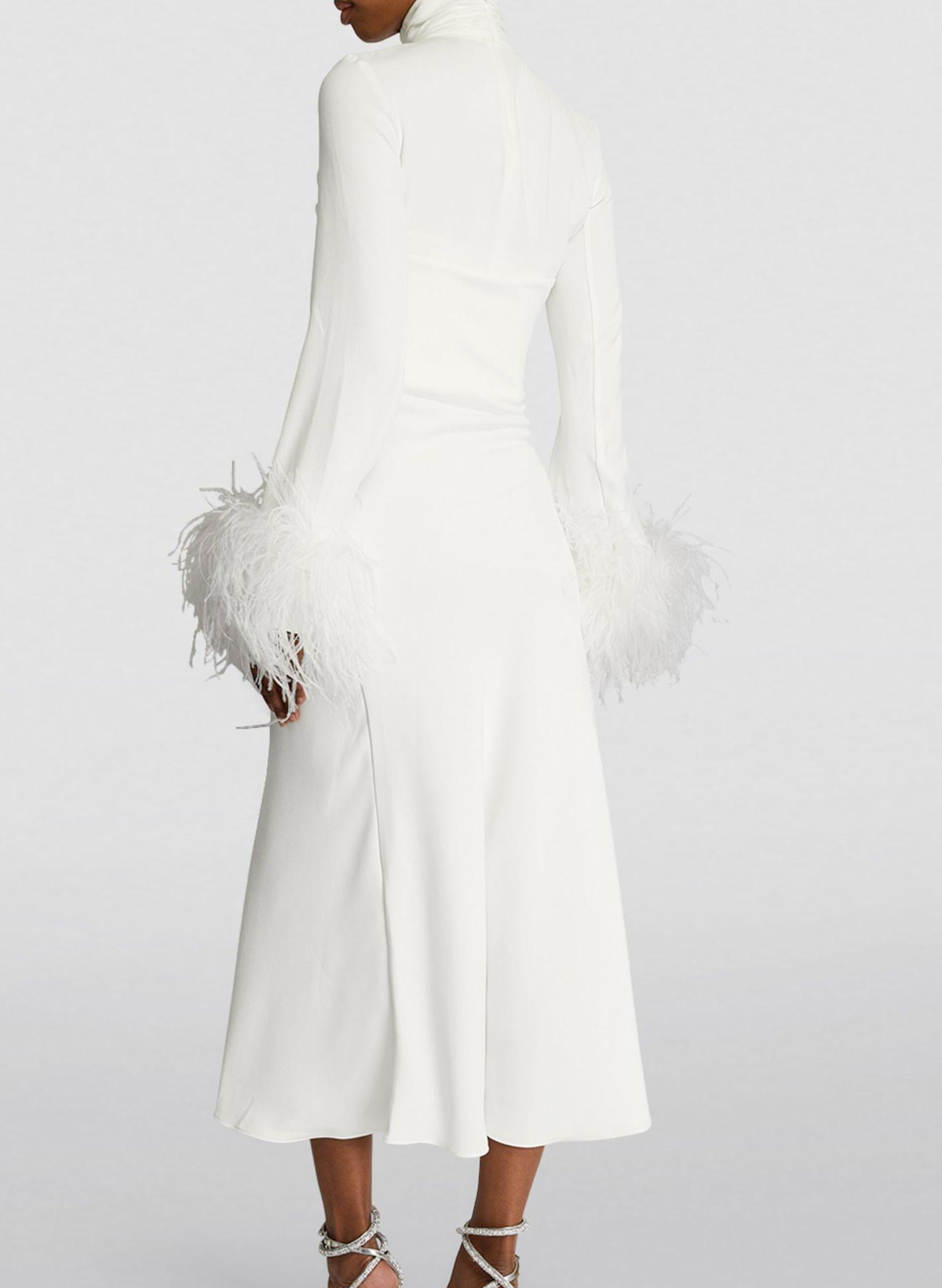 A-Line High Neck Long Sleeves Ankle-Length Crepe Satin Bride Wedding Dress