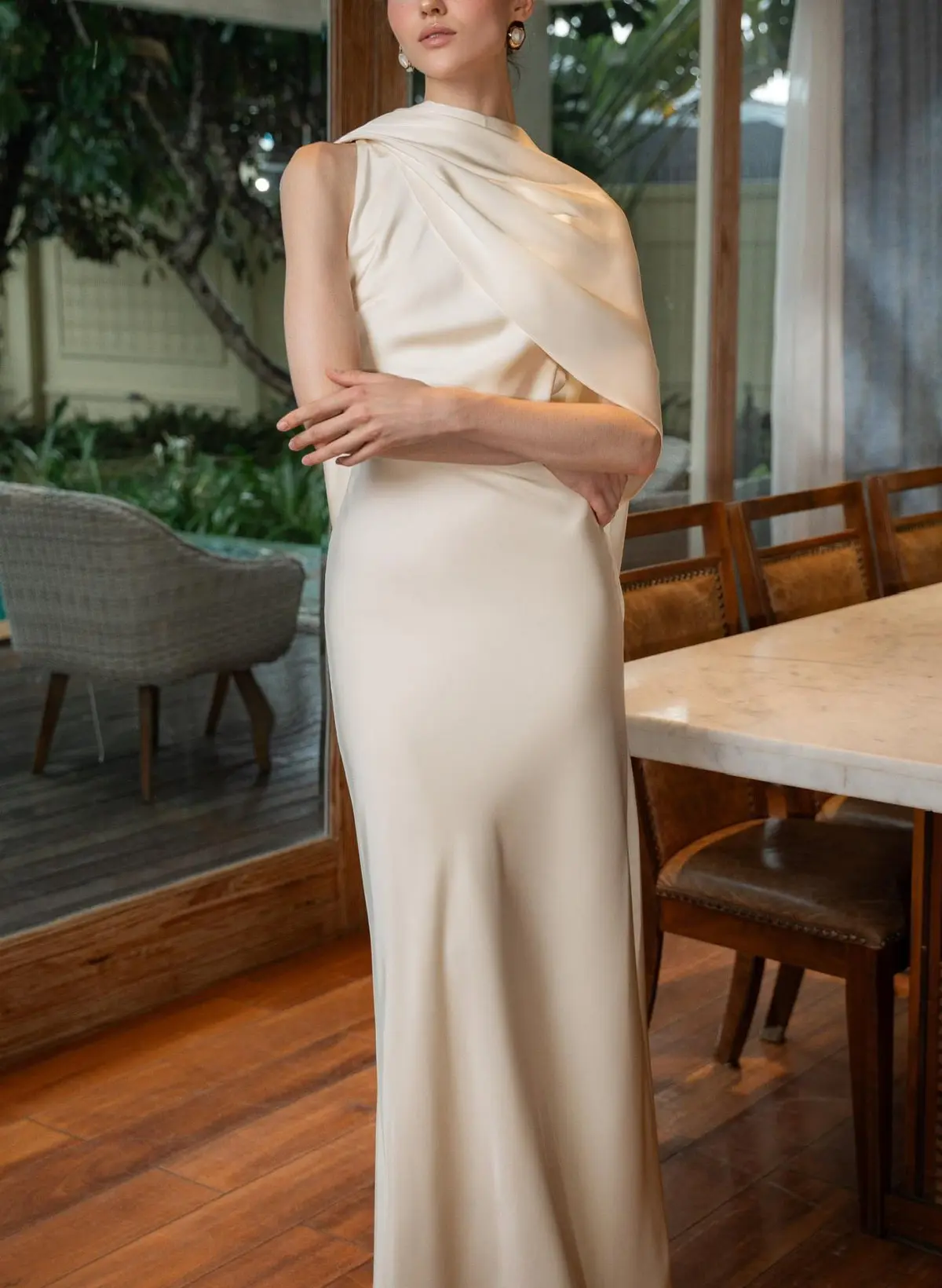 satin wedding dress with cape Anna Cape