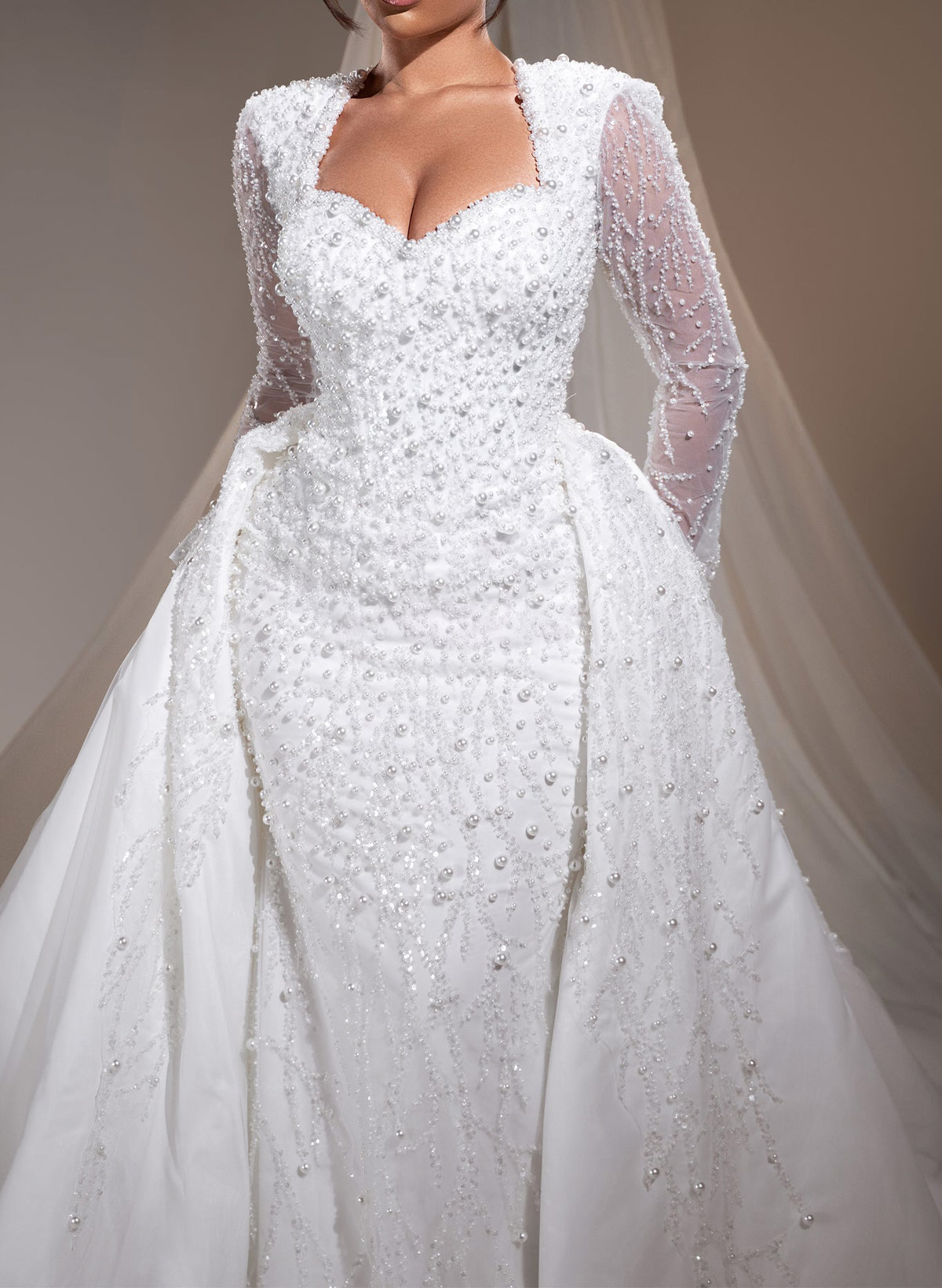 Trumpet/Mermaid Sweetheart Long Sleeves Lace/Satin Wedding Dresses With Beading/Sequins/Lace