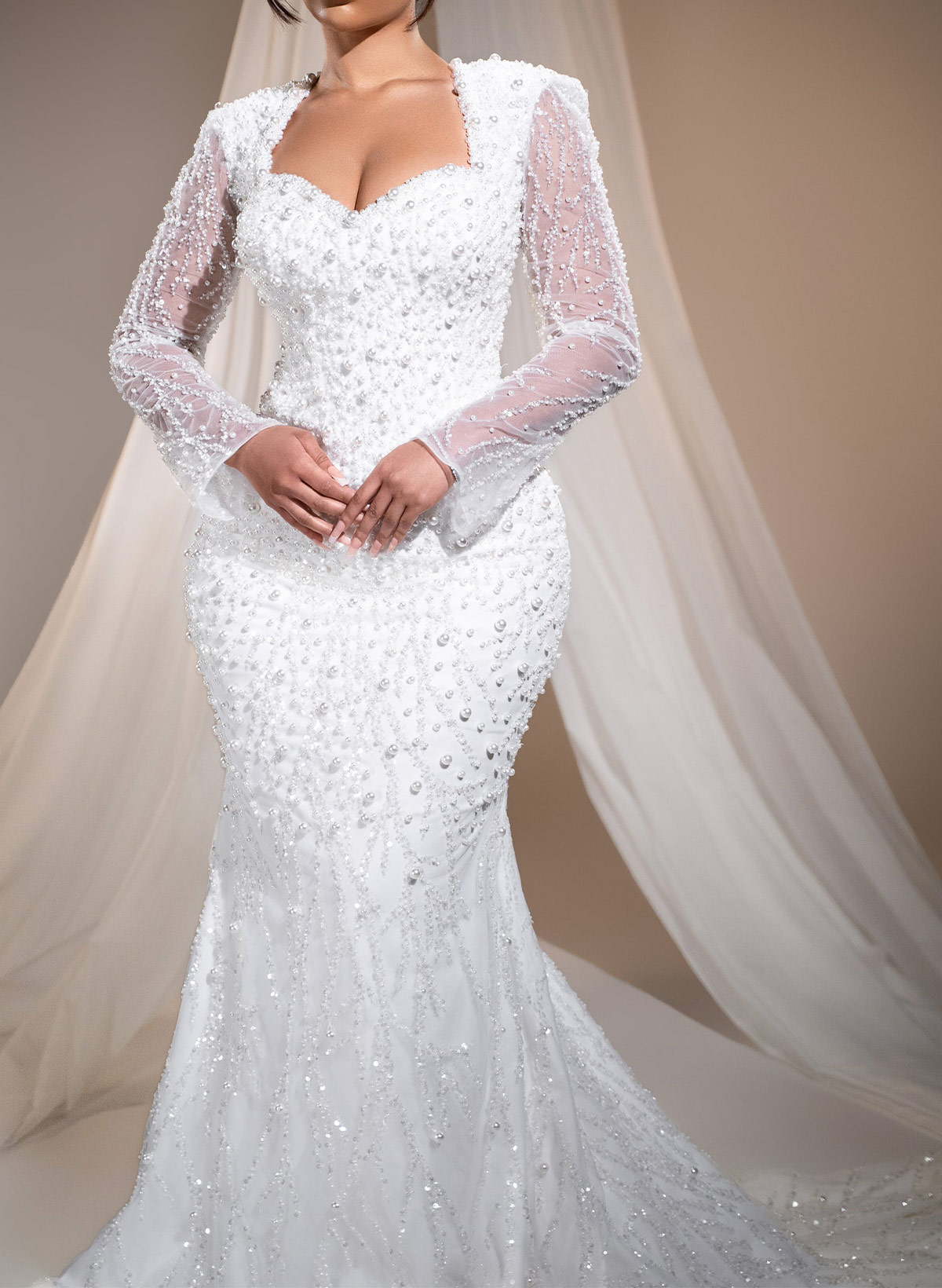 Trumpet/Mermaid Sweetheart Long Sleeves Lace/Satin Wedding Dresses With Beading/Sequins/Lace