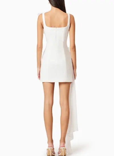 A-Line Square Neckline Sleeveless Short/Mini Twill Satin/Liquid Tulle Bride Wedding Dress With Sweeping Side Drape