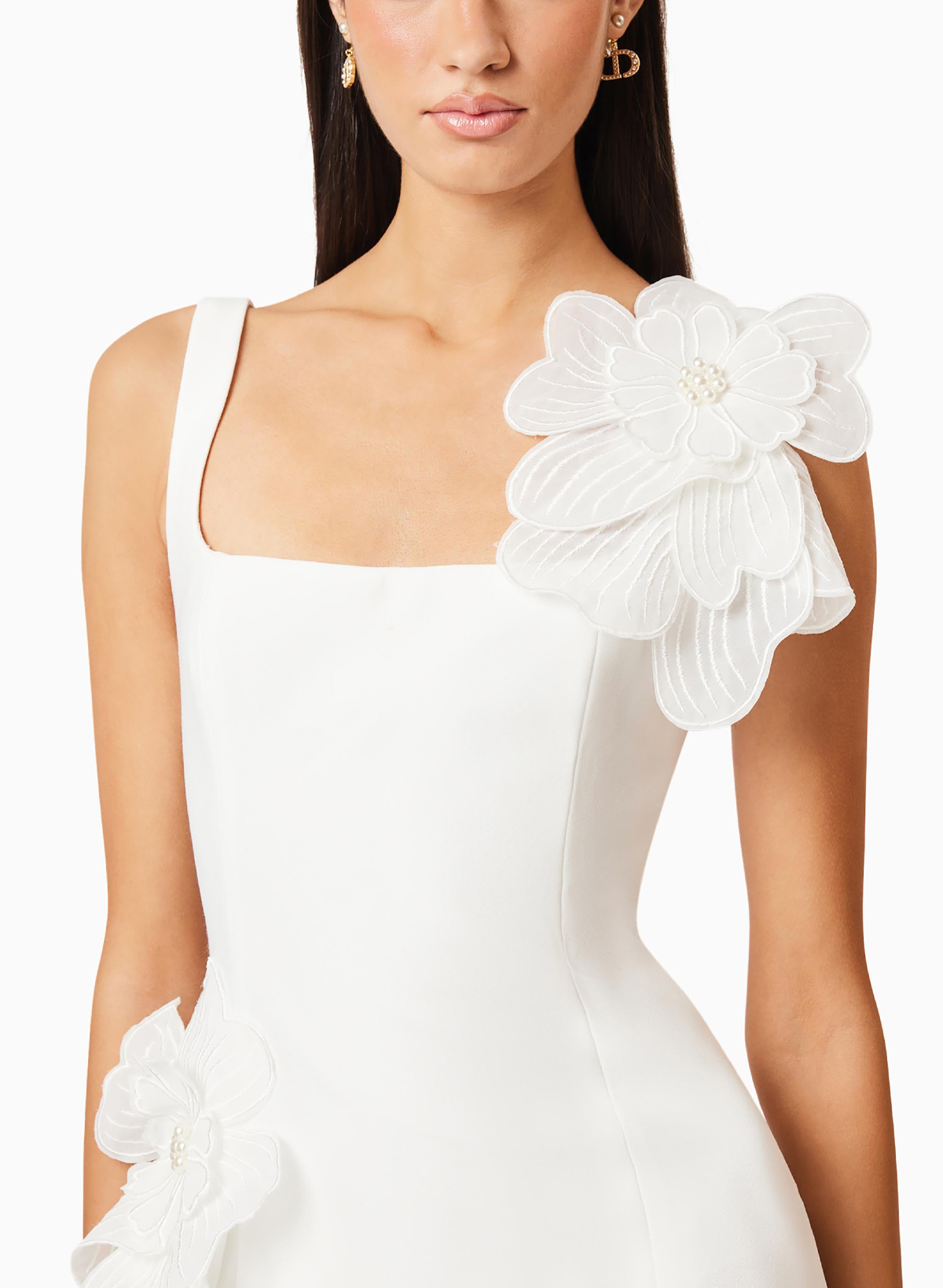 A-Line Square Neckline Sleeveless Short/Mini Twill Satin/Liquid Tulle Bride Wedding Dress With Sweeping Side Drape