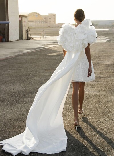 A-Line Sweetheart Sleeveless Short/Mini/Detachable Taffeta Bride Wedding Dress With Beading